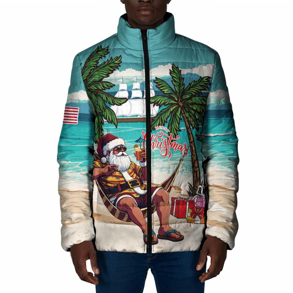 Liberia Christmas Padded Jacket Santa Chill on Tropical Beach