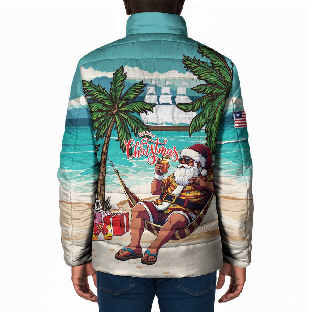 Liberia Christmas Padded Jacket Santa Chill on Tropical Beach
