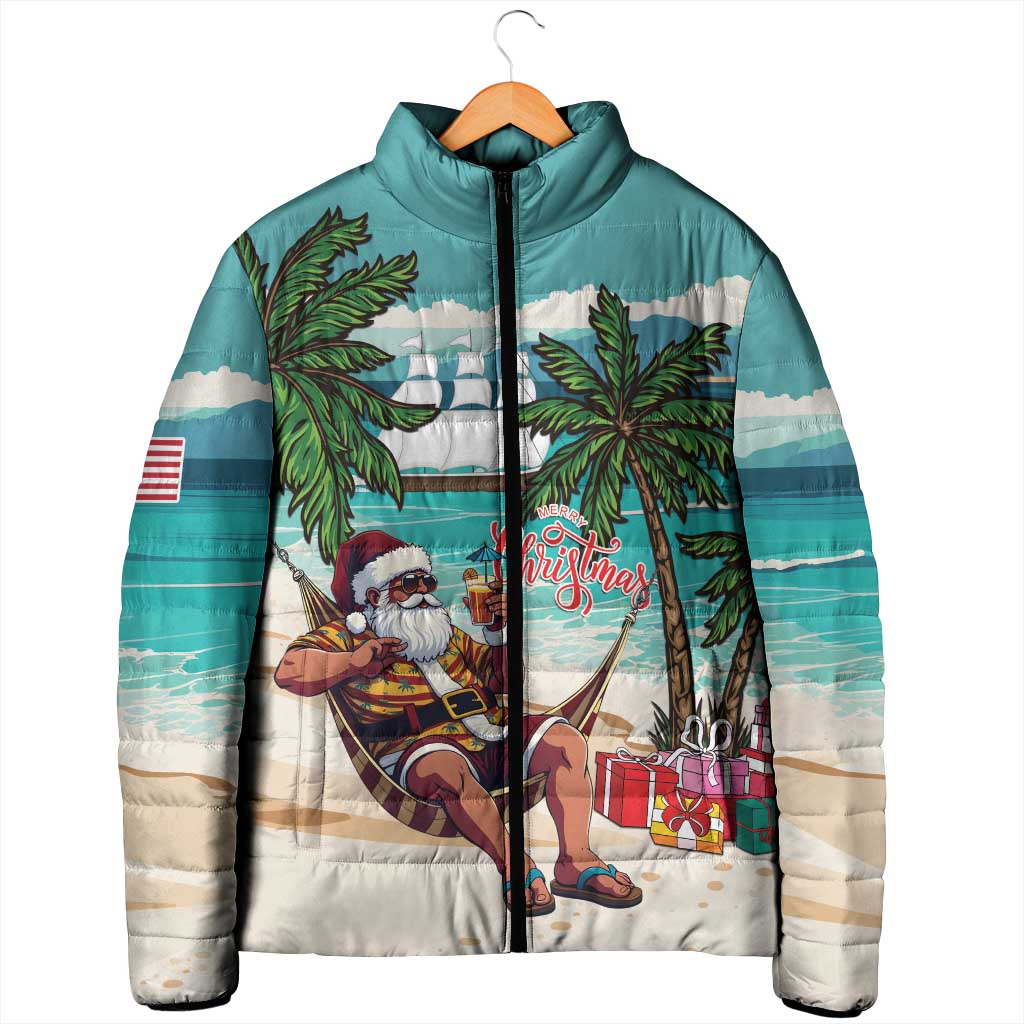 Liberia Christmas Padded Jacket Santa Chill on Tropical Beach