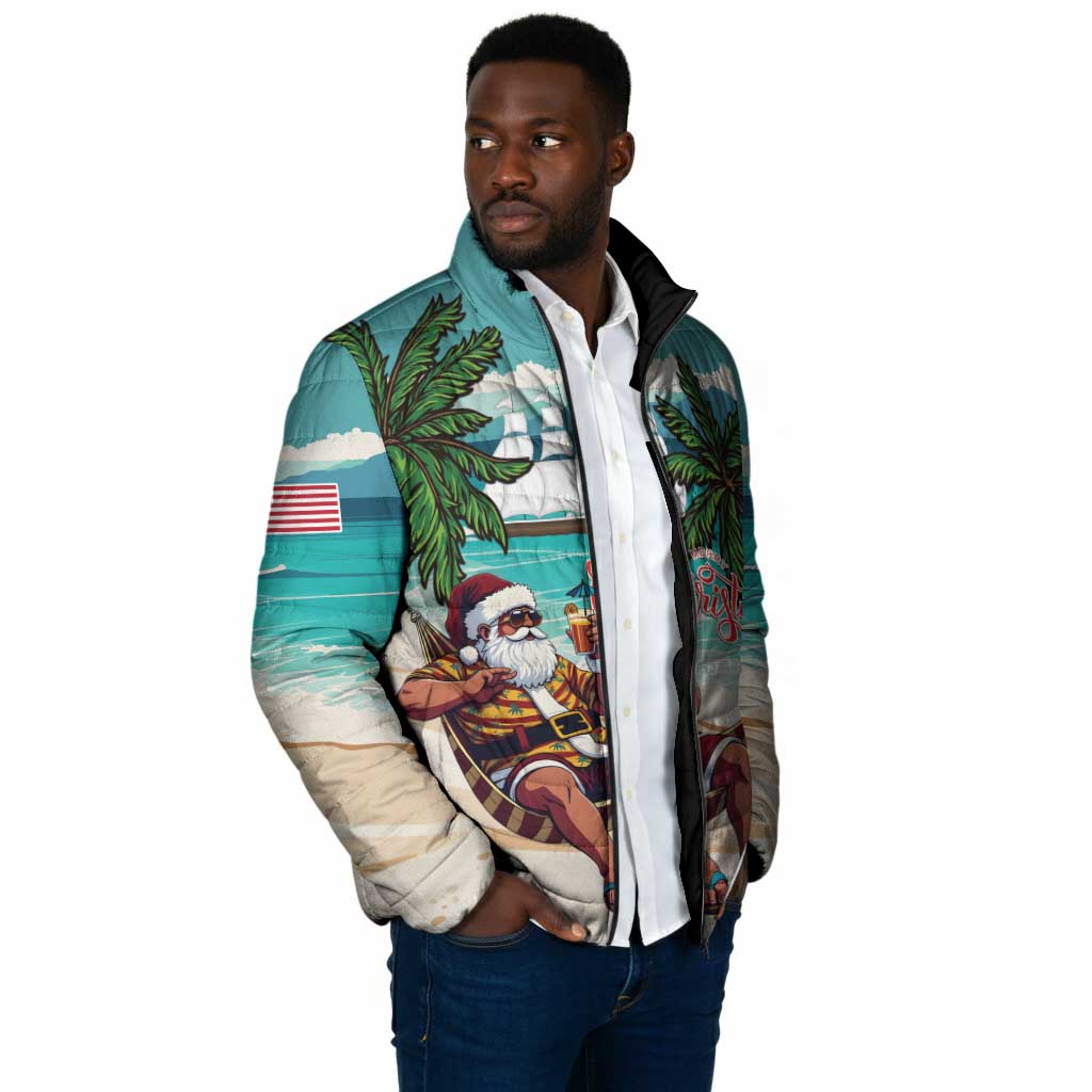 Liberia Christmas Padded Jacket Santa Chill on Tropical Beach