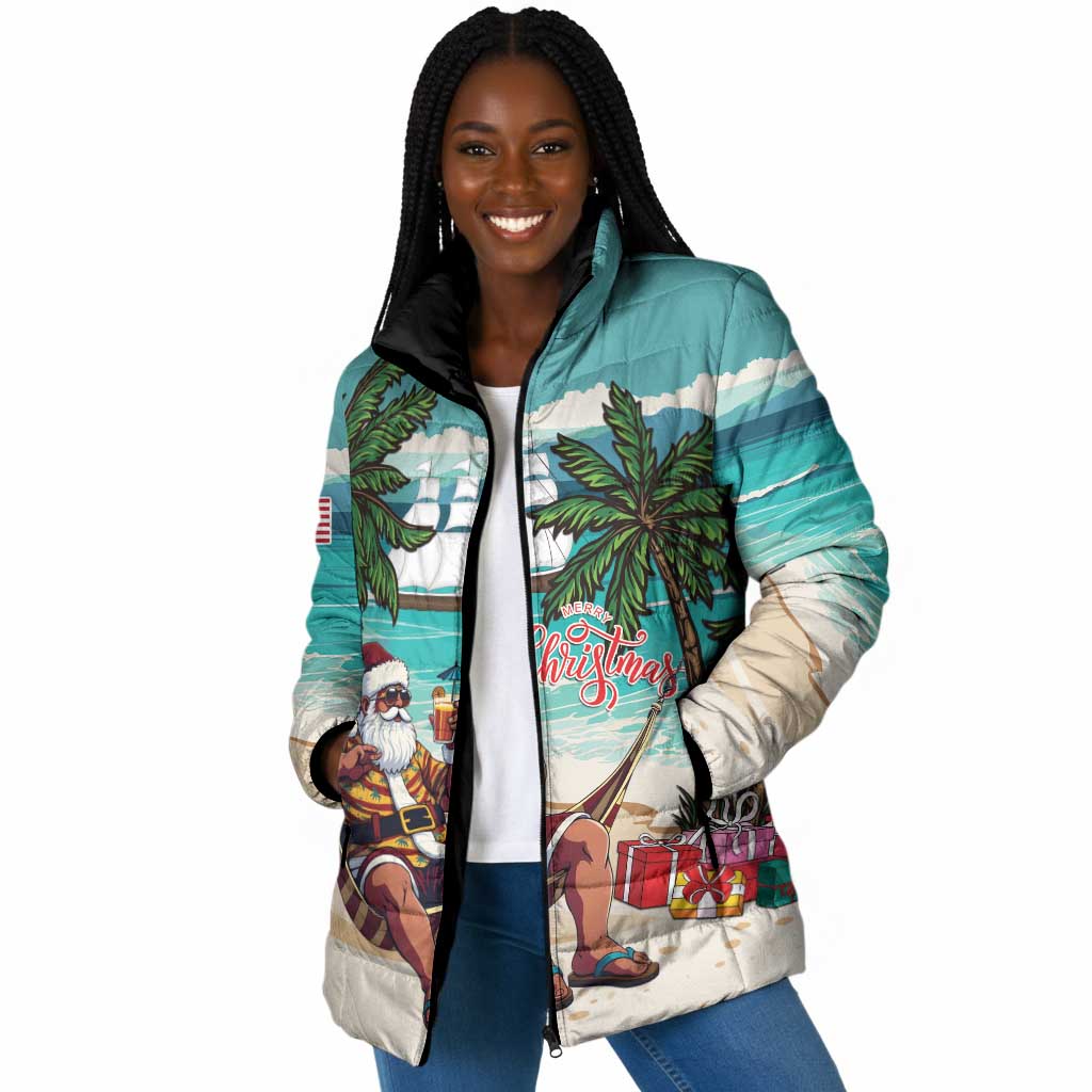 Liberia Christmas Padded Jacket Santa Chill on Tropical Beach