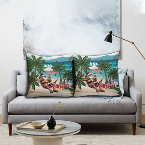 Liberia Christmas Pillow Cover Santa Chill on Tropical Beach