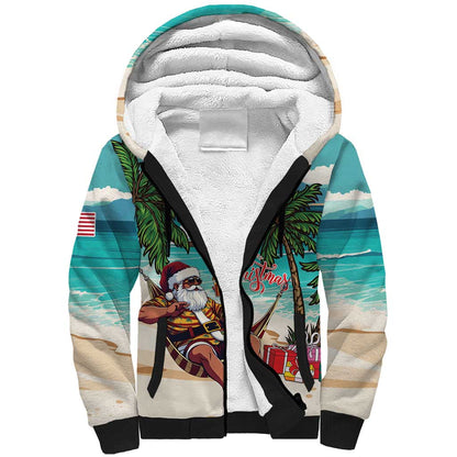 Afro Christmas in Liberia Sherpa Hoodie Santa Chill on Tropical Beach - African Pride