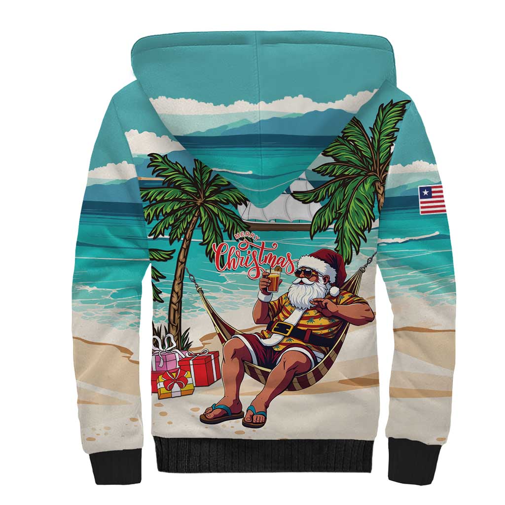 Afro Christmas in Liberia Sherpa Hoodie Santa Chill on Tropical Beach - African Pride