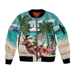 Afro Christmas in Liberia Sleeve Zip Bomber Jacket Santa Chill on Tropical Beach - African Pride