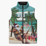 Liberia Christmas Sleeveless Puffer Jacket Santa Chill on Tropical Beach