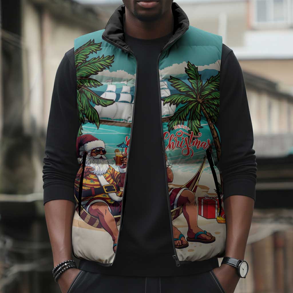 Liberia Christmas Sleeveless Puffer Jacket Santa Chill on Tropical Beach