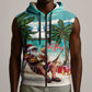 Afro Christmas in Liberia Sleeveless Zip Hoodie Santa Chill on Tropical Beach - African Pride