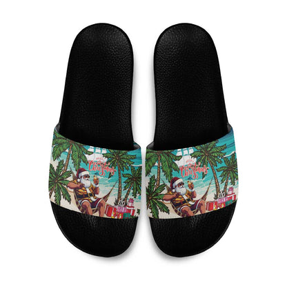 Liberia Christmas Slide Sandals Santa Chill on Tropical Beach