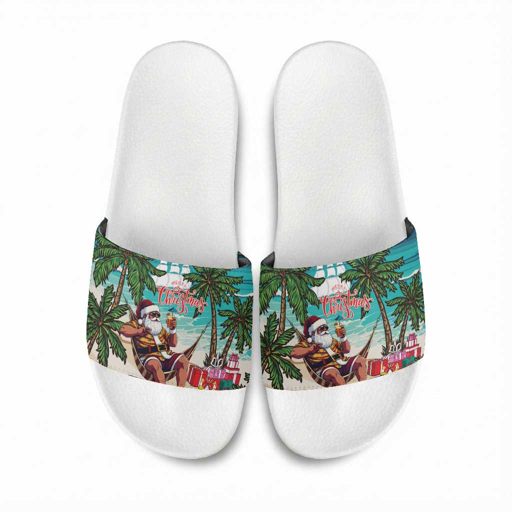 Liberia Christmas Slide Sandals Santa Chill on Tropical Beach