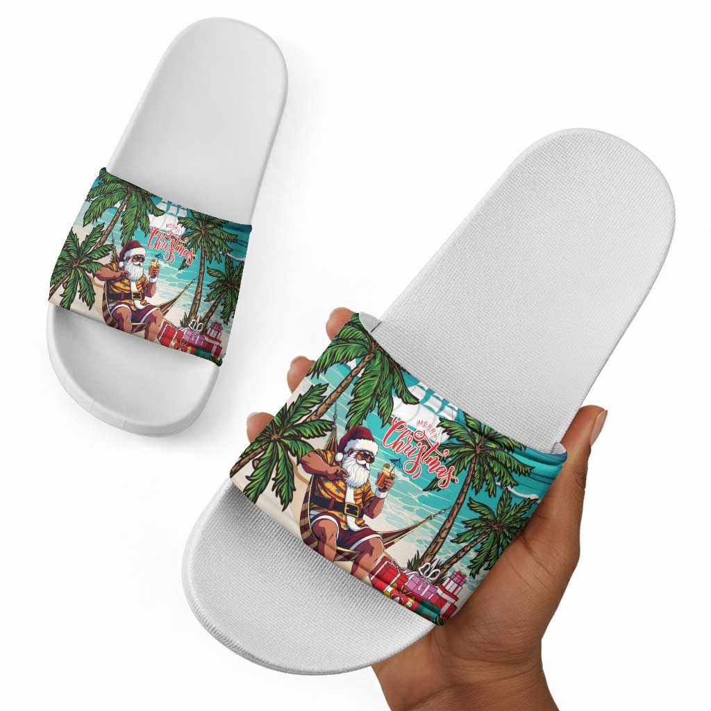 Liberia Christmas Slide Sandals Santa Chill on Tropical Beach