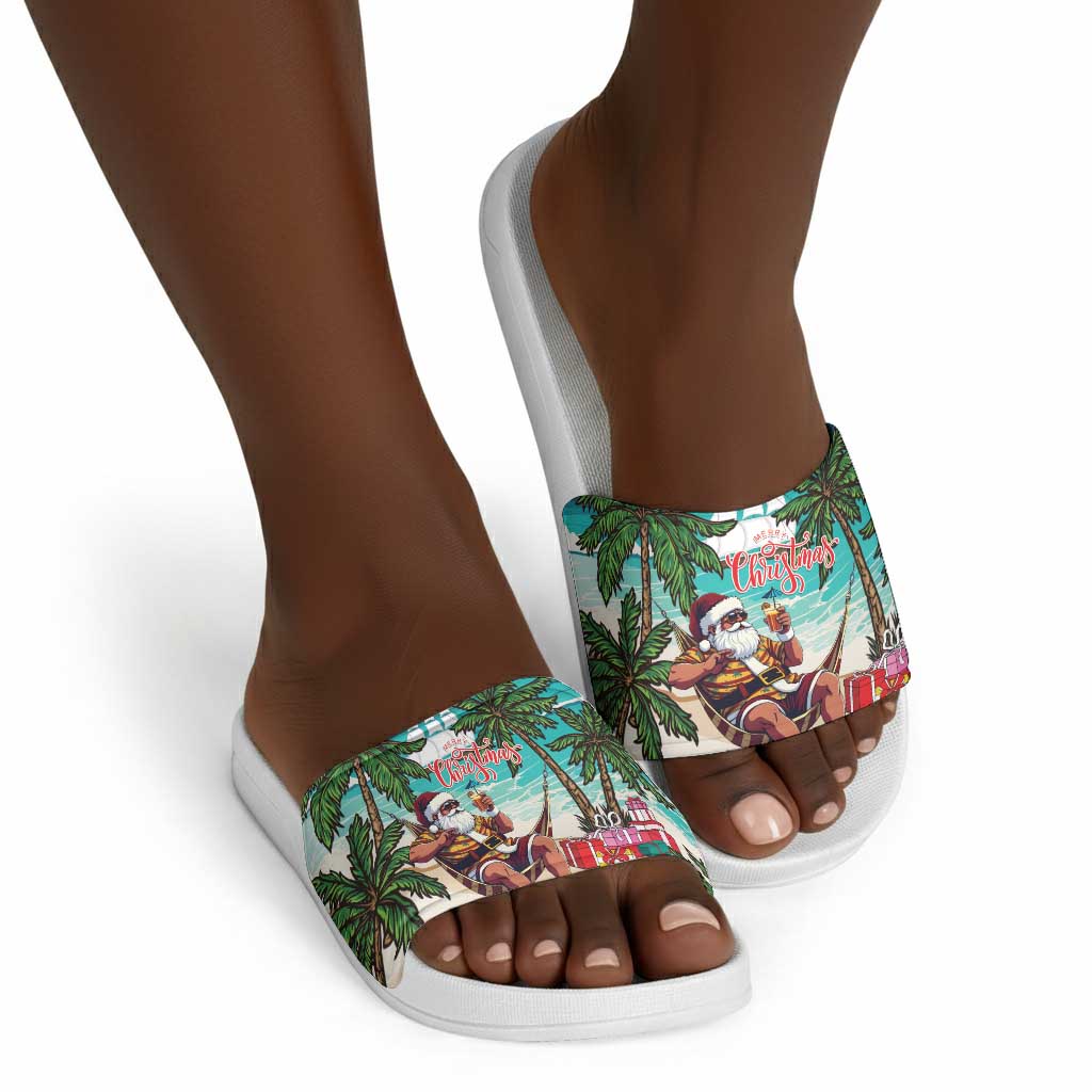 Liberia Christmas Slide Sandals Santa Chill on Tropical Beach