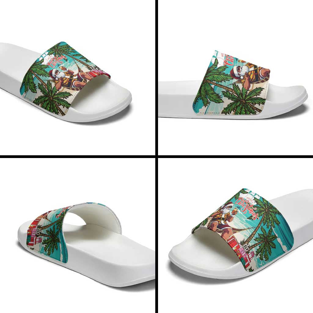 Liberia Christmas Slide Sandals Santa Chill on Tropical Beach