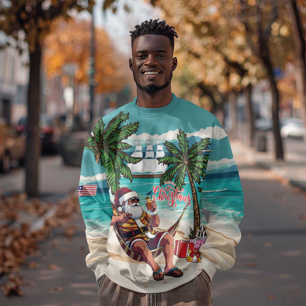 Afro Christmas in Liberia Sweatshirt Santa Chill on Tropical Beach - African Pride