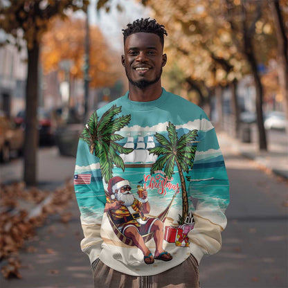 Afro Christmas in Liberia Sweatshirt Santa Chill on Tropical Beach - African Pride
