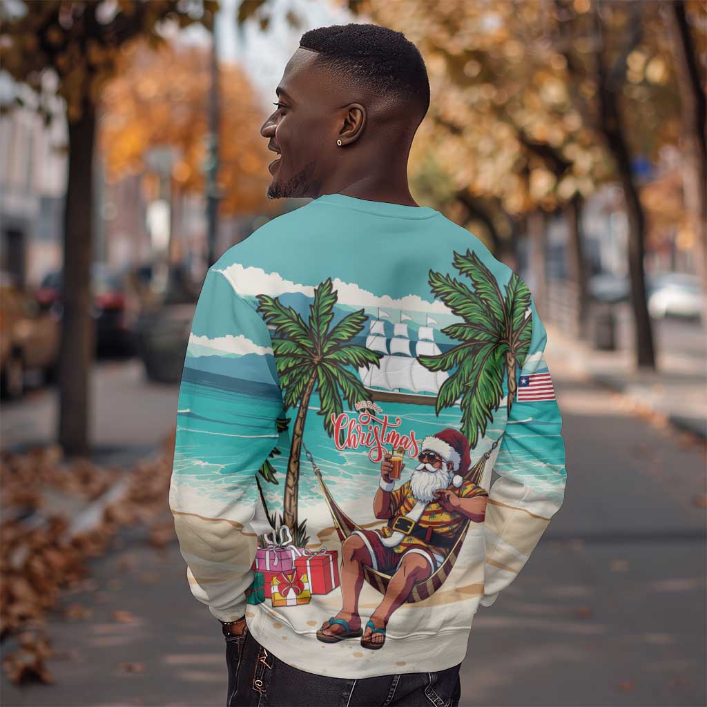 Afro Christmas in Liberia Sweatshirt Santa Chill on Tropical Beach - African Pride