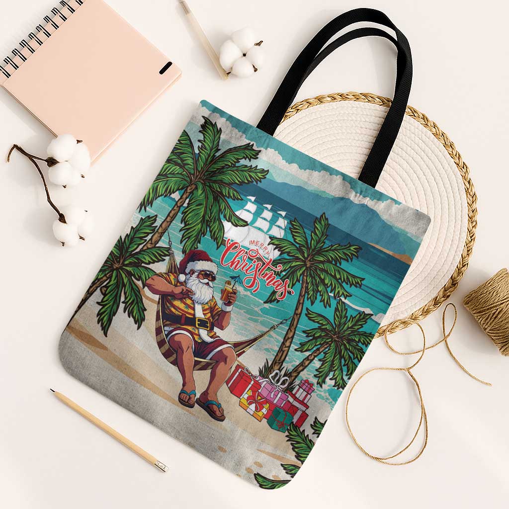 Liberia Christmas Tote Bag Santa Chill on Tropical Beach