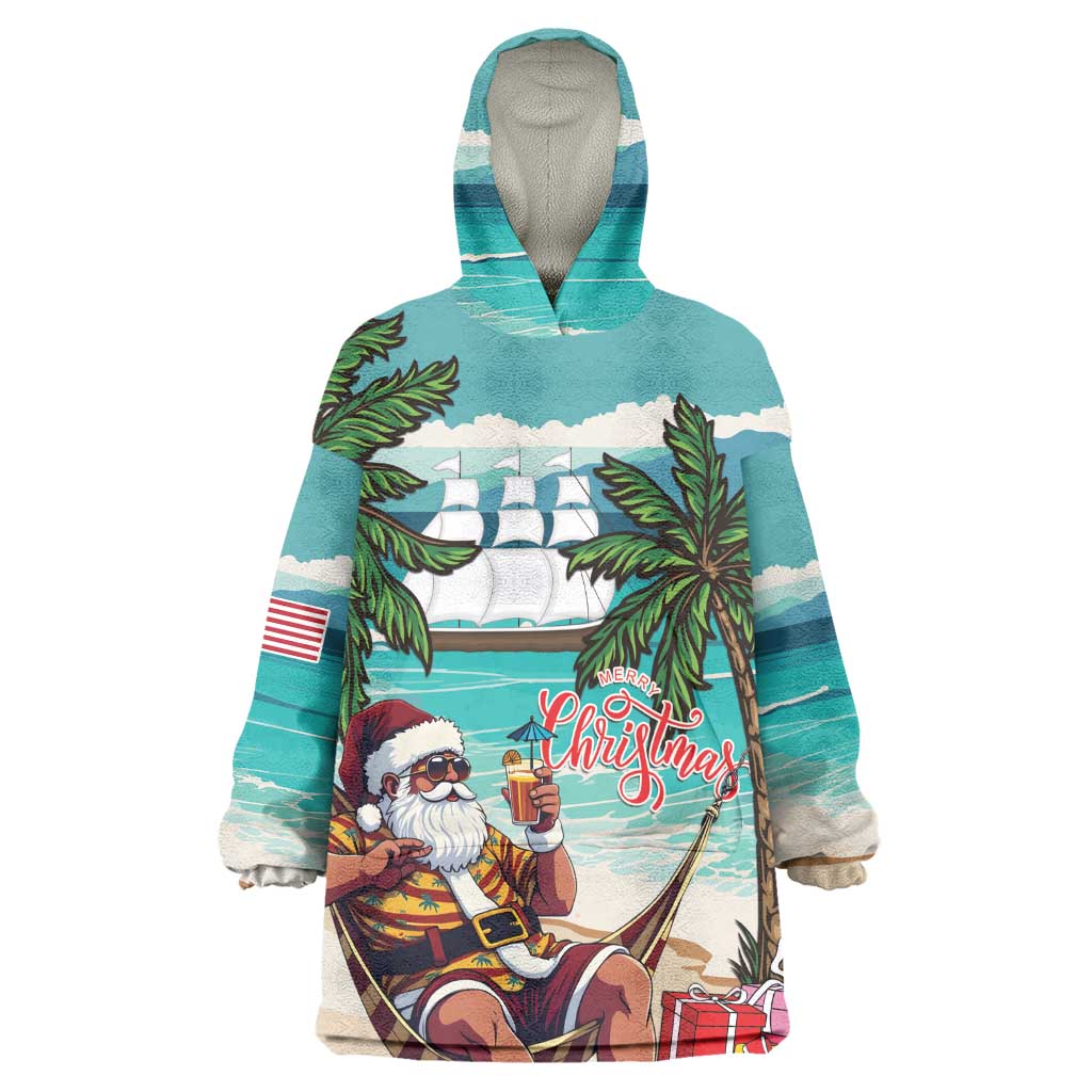 Afro Christmas in Liberia Wearable Blanket Hoodie Santa Chill on Tropical Beach - African Pride