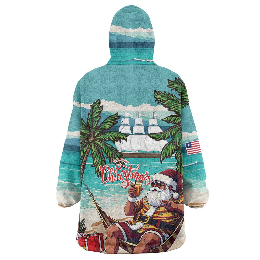 Afro Christmas in Liberia Wearable Blanket Hoodie Santa Chill on Tropical Beach - African Pride