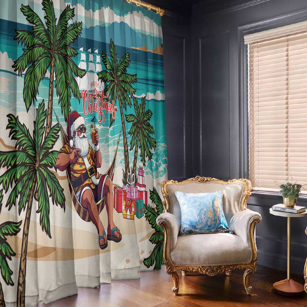 Afro Christmas in Liberia Window Curtain Santa Chill on Tropical Beach - African Pride