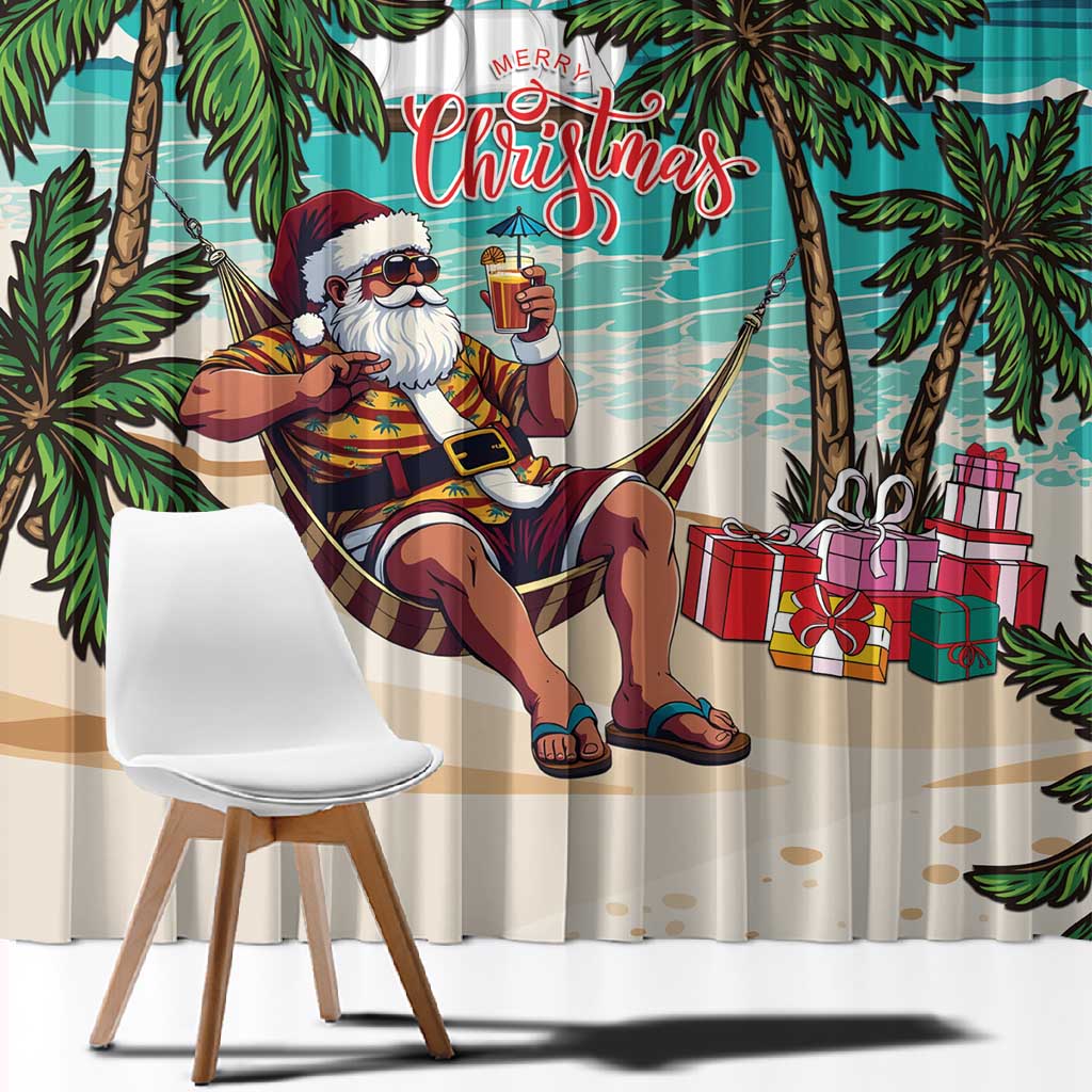Afro Christmas in Liberia Window Curtain Santa Chill on Tropical Beach - African Pride