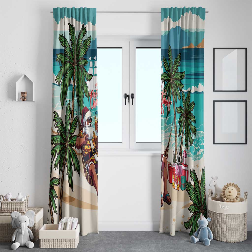 Afro Christmas in Liberia Window Curtain Santa Chill on Tropical Beach - African Pride
