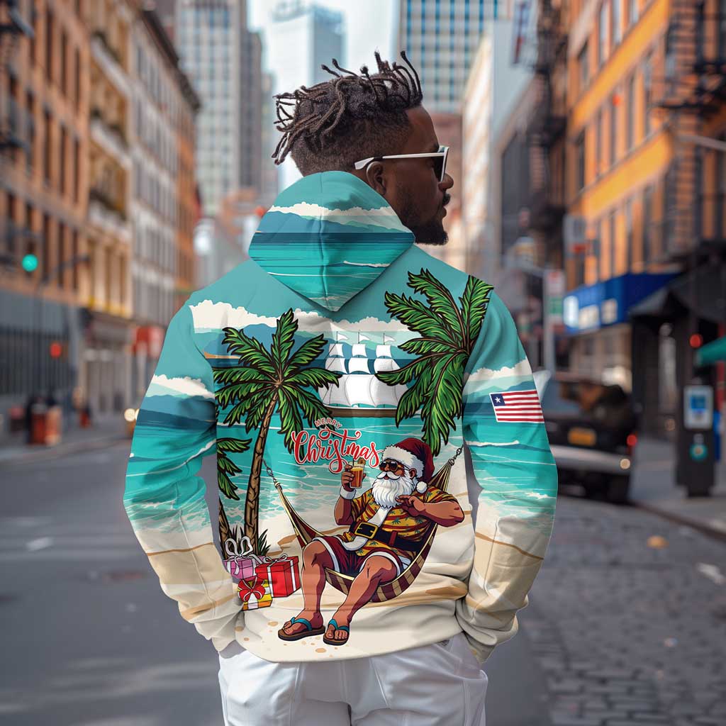 Afro Christmas in Liberia Zip Hoodie Santa Chill on Tropical Beach - African Pride