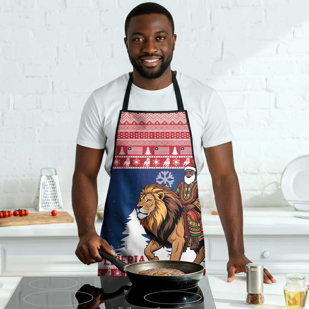 Liberia Christmas Apron Black Santa Riding Lion - Merry Christmas