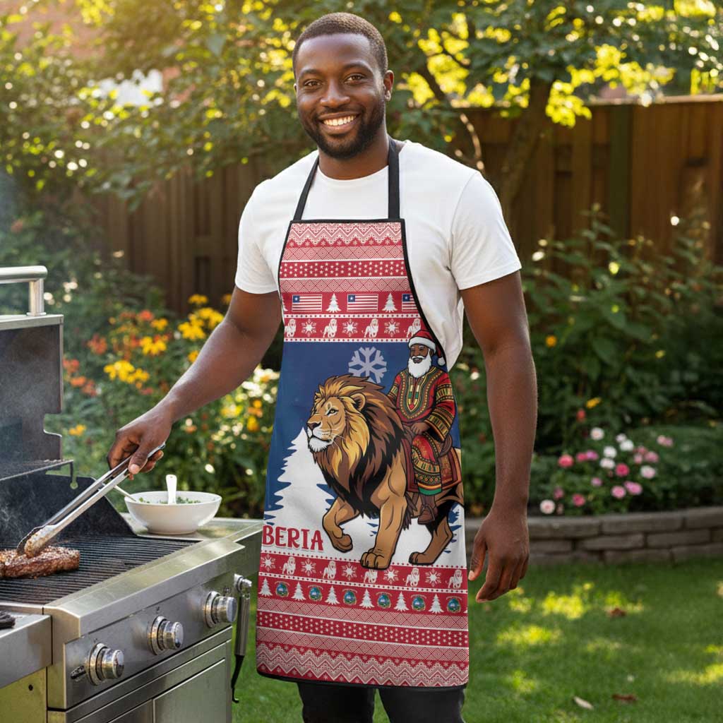 Liberia Christmas Apron Black Santa Riding Lion - Merry Christmas
