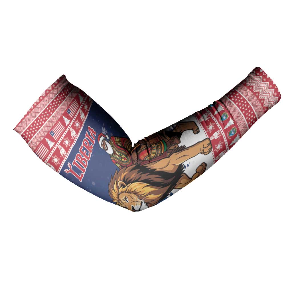 Personalized Liberia Christmas Arm Sleeves Black Santa Riding Lion - Merry Christmas
