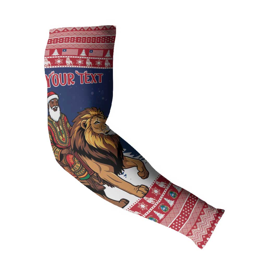 Personalized Liberia Christmas Arm Sleeves Black Santa Riding Lion - Merry Christmas