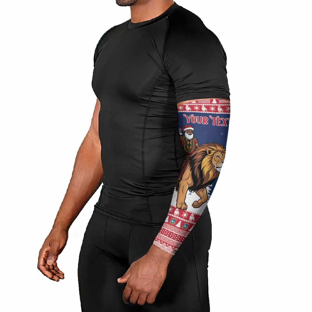 Personalized Liberia Christmas Arm Sleeves Black Santa Riding Lion - Merry Christmas