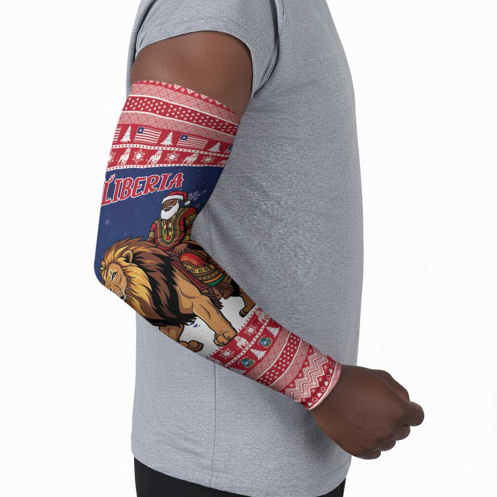 Personalized Liberia Christmas Arm Sleeves Black Santa Riding Lion - Merry Christmas