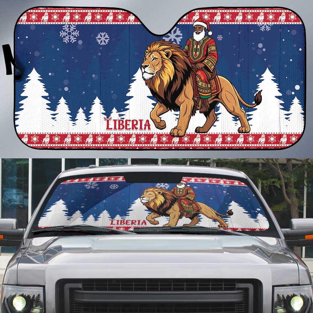 Liberia Christmas Auto Sun Shade Black Santa Riding Lion - Merry Christmas