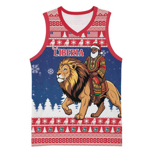 Personalized Afro Christmas in Liberia Basketball Jersey Black Santa Riding Lion - Merry Christmas LT15