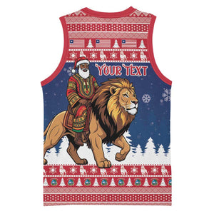 Personalized Afro Christmas in Liberia Basketball Jersey Black Santa Riding Lion - Merry Christmas LT15