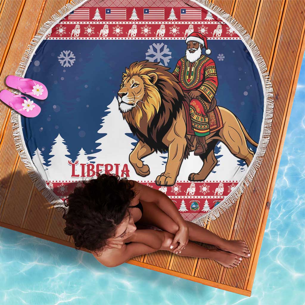 Afro Christmas in Liberia Beach Blanket Black Santa Riding Lion - Merry Christmas - African Pride