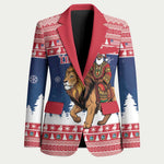Personalized Liberia Christmas Blazer Black Santa Riding Lion - Merry Christmas
