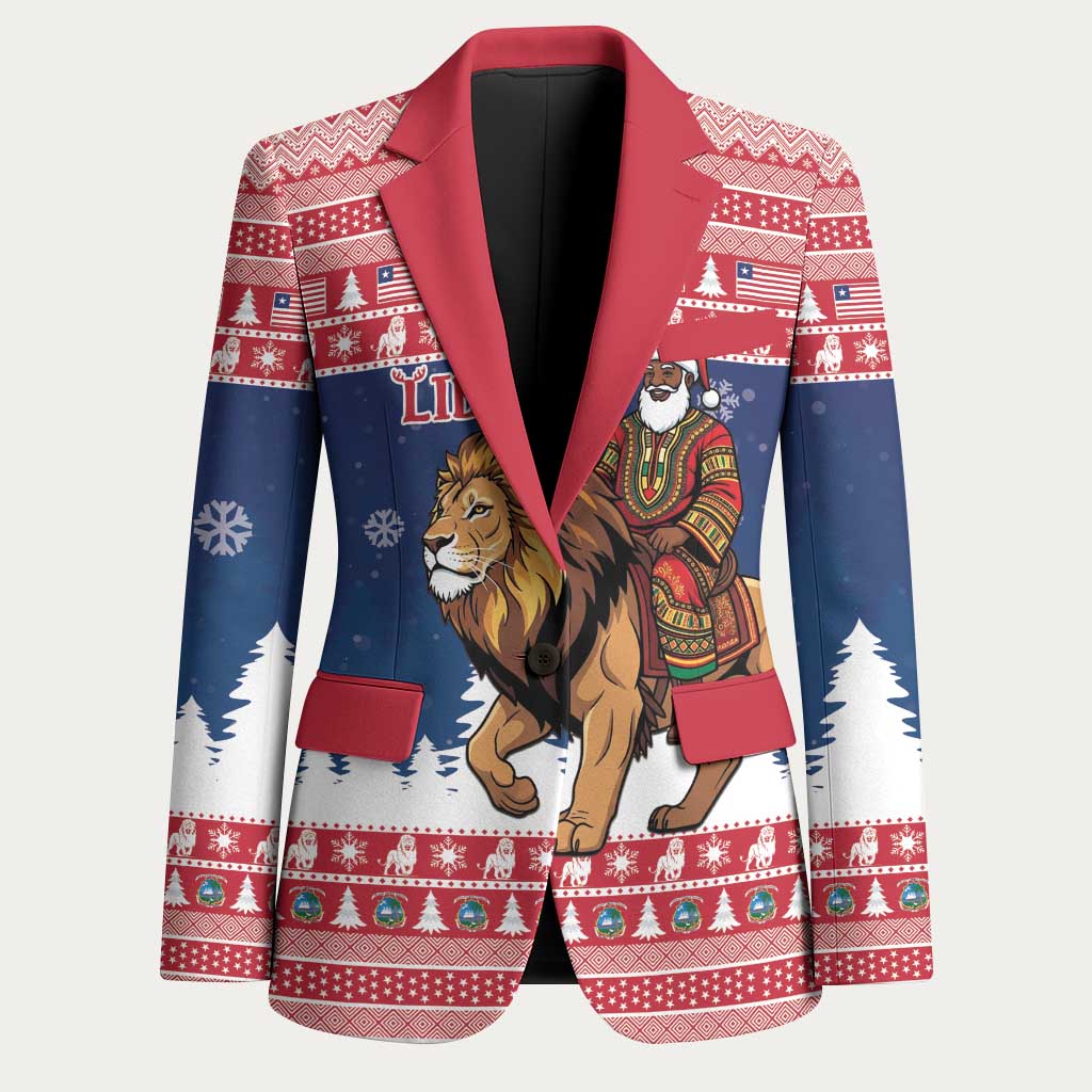 Personalized Liberia Christmas Blazer Black Santa Riding Lion - Merry Christmas