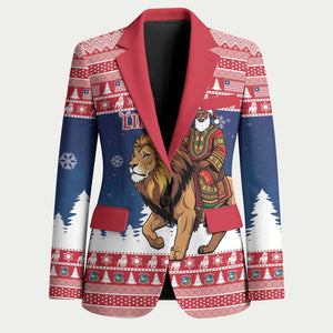 Personalized Liberia Christmas Blazer Black Santa Riding Lion - Merry Christmas