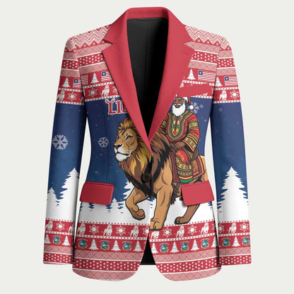 Personalized Liberia Christmas Blazer Black Santa Riding Lion - Merry Christmas