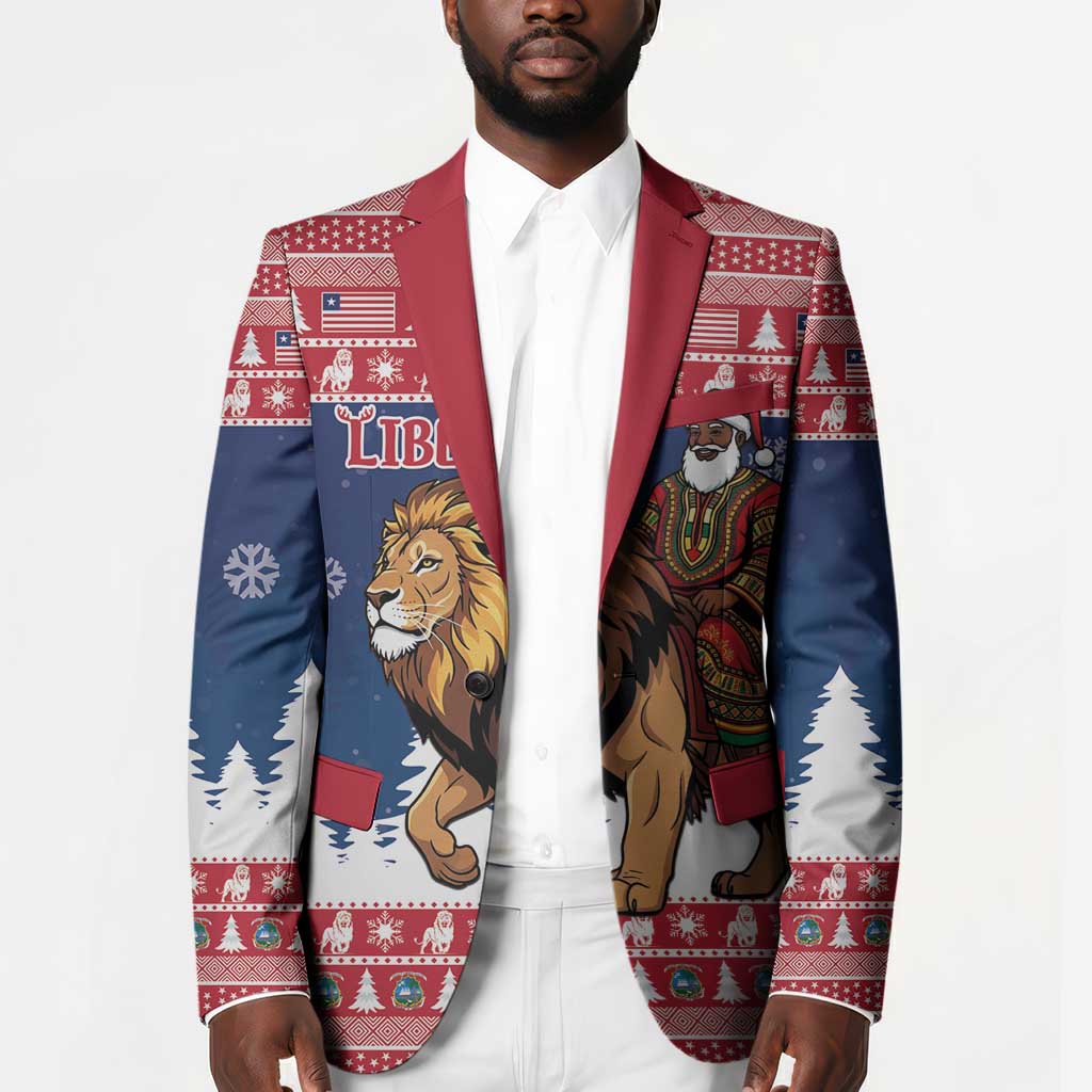 Personalized Liberia Christmas Blazer Black Santa Riding Lion - Merry Christmas