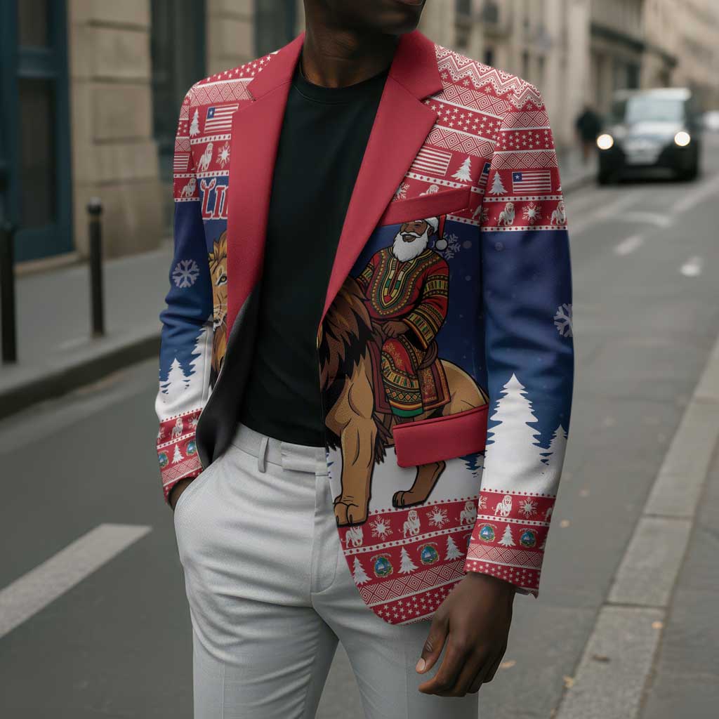 Personalized Liberia Christmas Blazer Black Santa Riding Lion - Merry Christmas