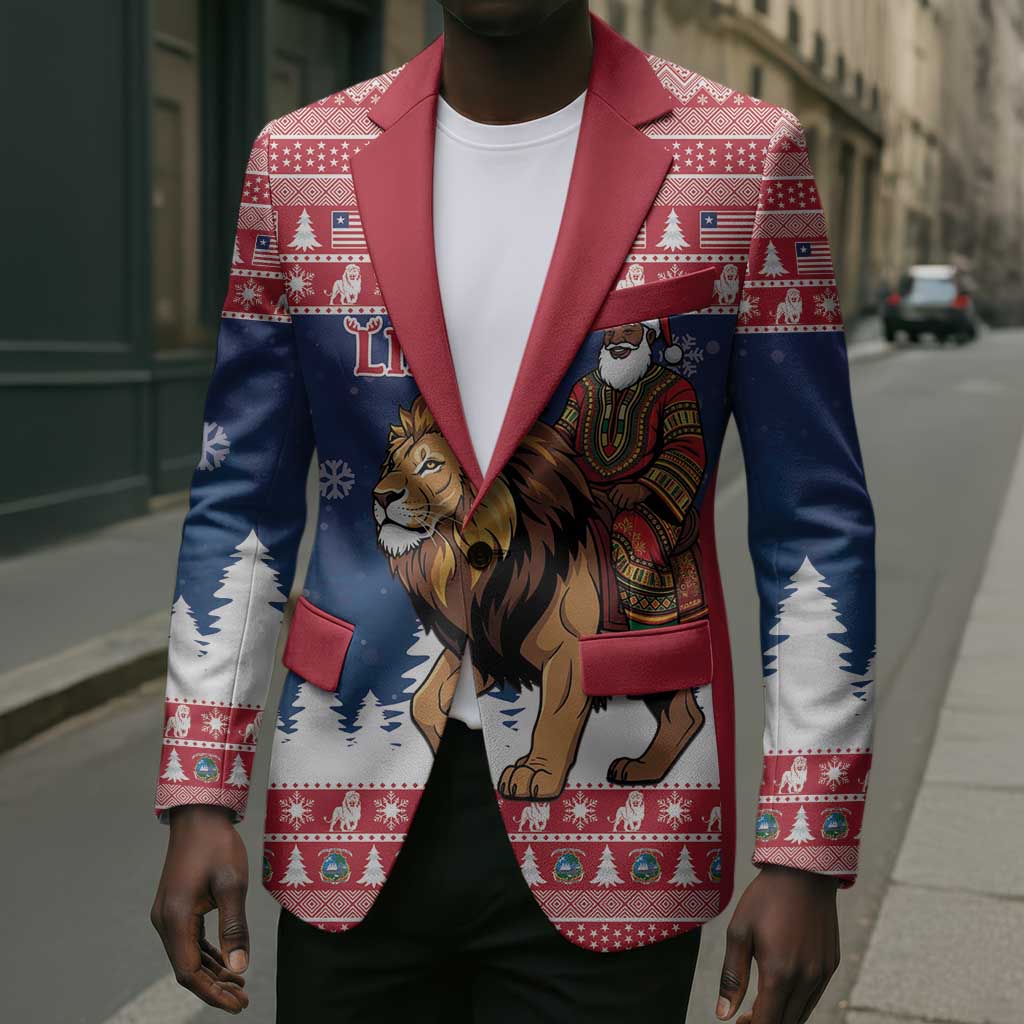 Personalized Liberia Christmas Blazer Black Santa Riding Lion - Merry Christmas