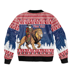 Personalized Afro Christmas in Liberia Bomber Jacket Black Santa Riding Lion - Merry Christmas - African Pride