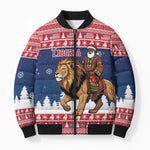 Personalized Liberia Christmas Bomber Puffer Jacket Black Santa Riding Lion - Merry Christmas