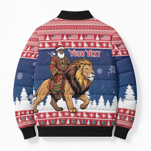 Personalized Liberia Christmas Bomber Puffer Jacket Black Santa Riding Lion - Merry Christmas