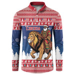 Personalized Liberia Christmas Button Sweatshirt Black Santa Riding Lion - Merry Christmas