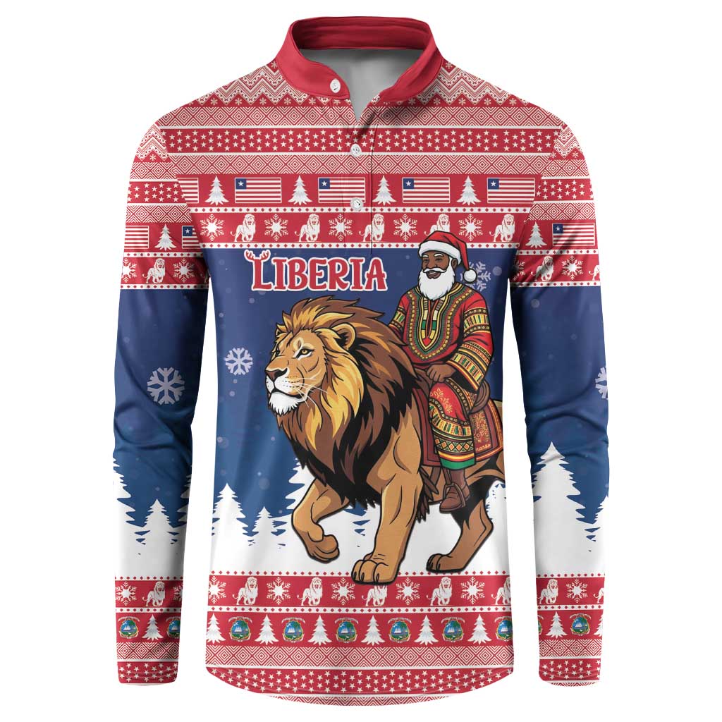 Personalized Liberia Christmas Button Sweatshirt Black Santa Riding Lion - Merry Christmas