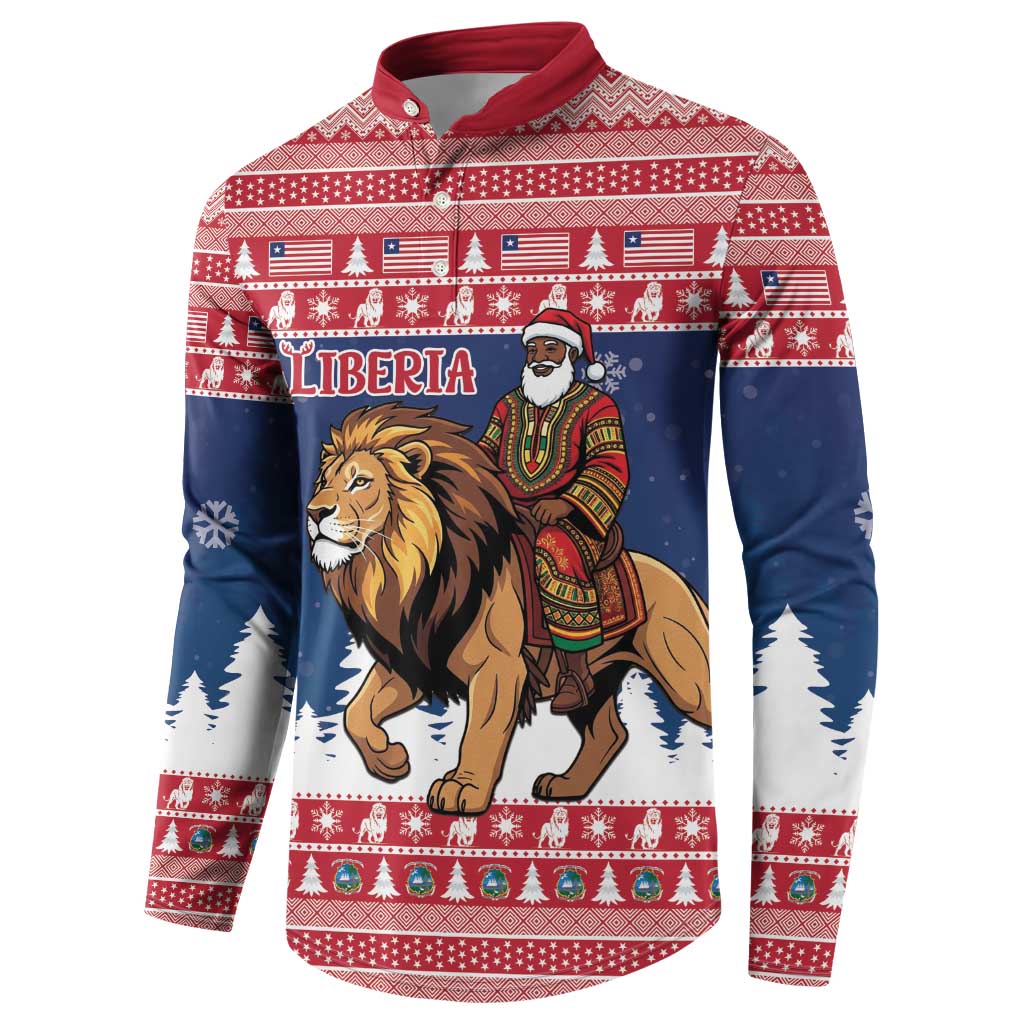 Personalized Liberia Christmas Button Sweatshirt Black Santa Riding Lion - Merry Christmas